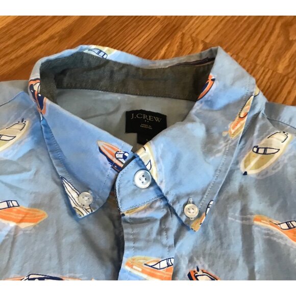 J Crew Mens Short Sleeve Button-Down Shirt Size S Blue Speedboat Print - Picture 3 of 8